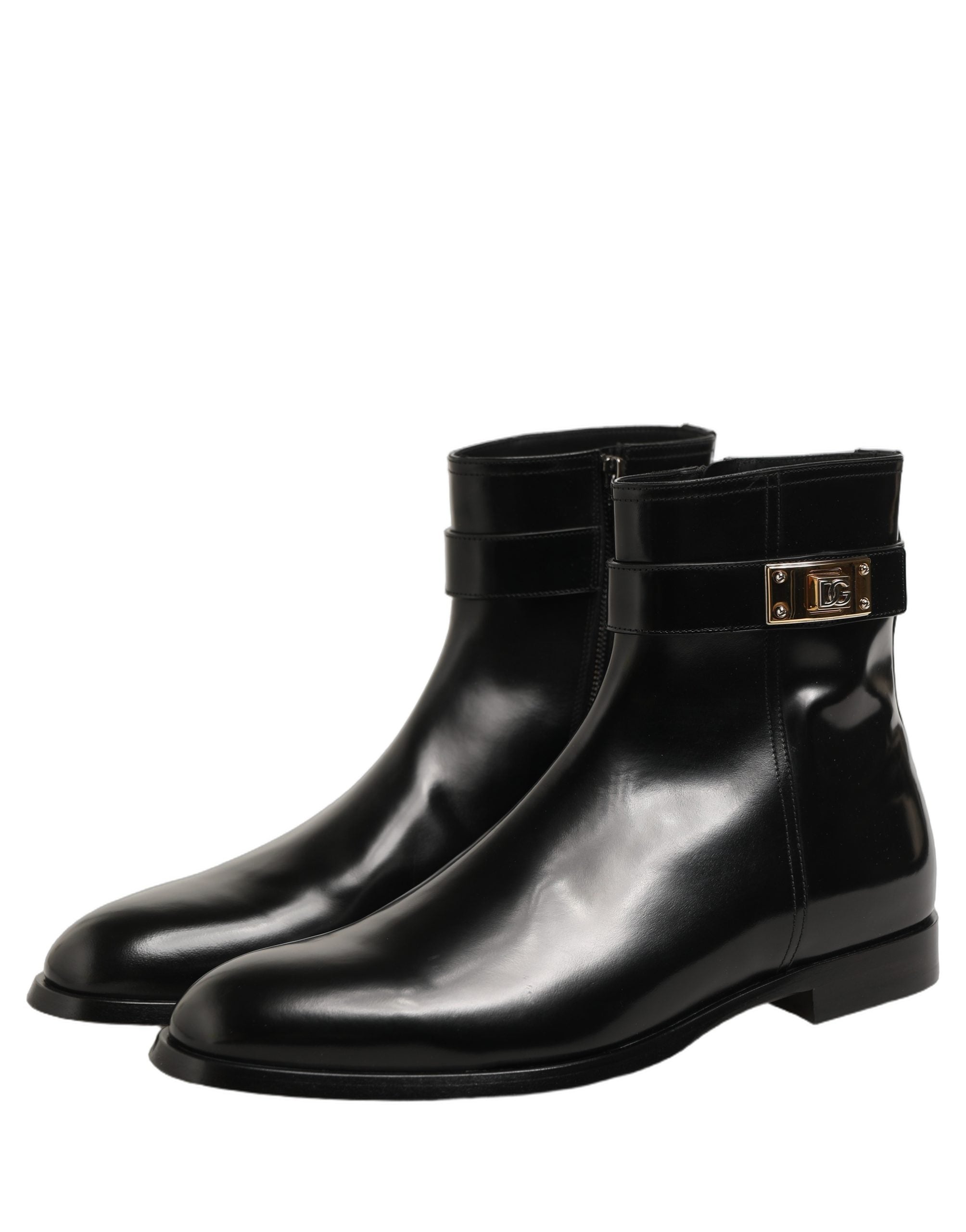 Dolce & Gabbana Black Leather Buckle Mid Calf Boots Shoes