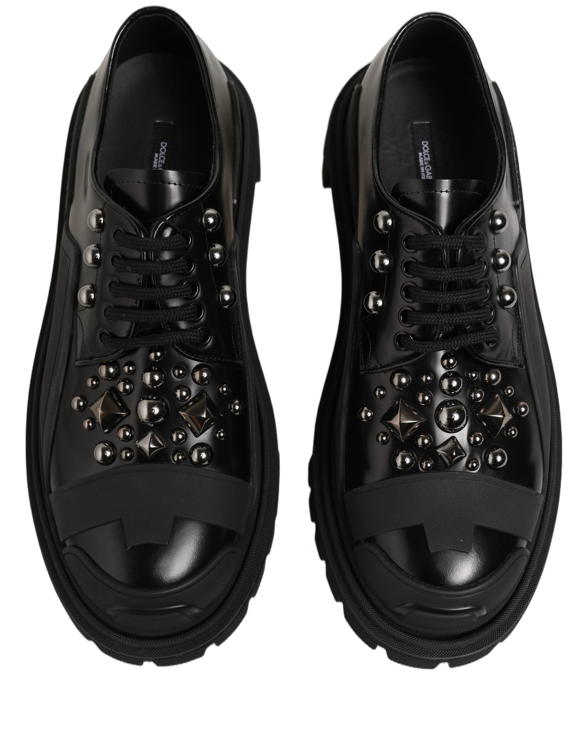 Dolce & Gabbana Black Calfskin Leather Trekking Derby Shoes