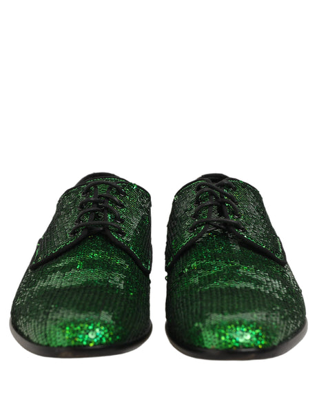Dolce & Gabbana Dress Green Sequined Lace Up Men Derby Shoes