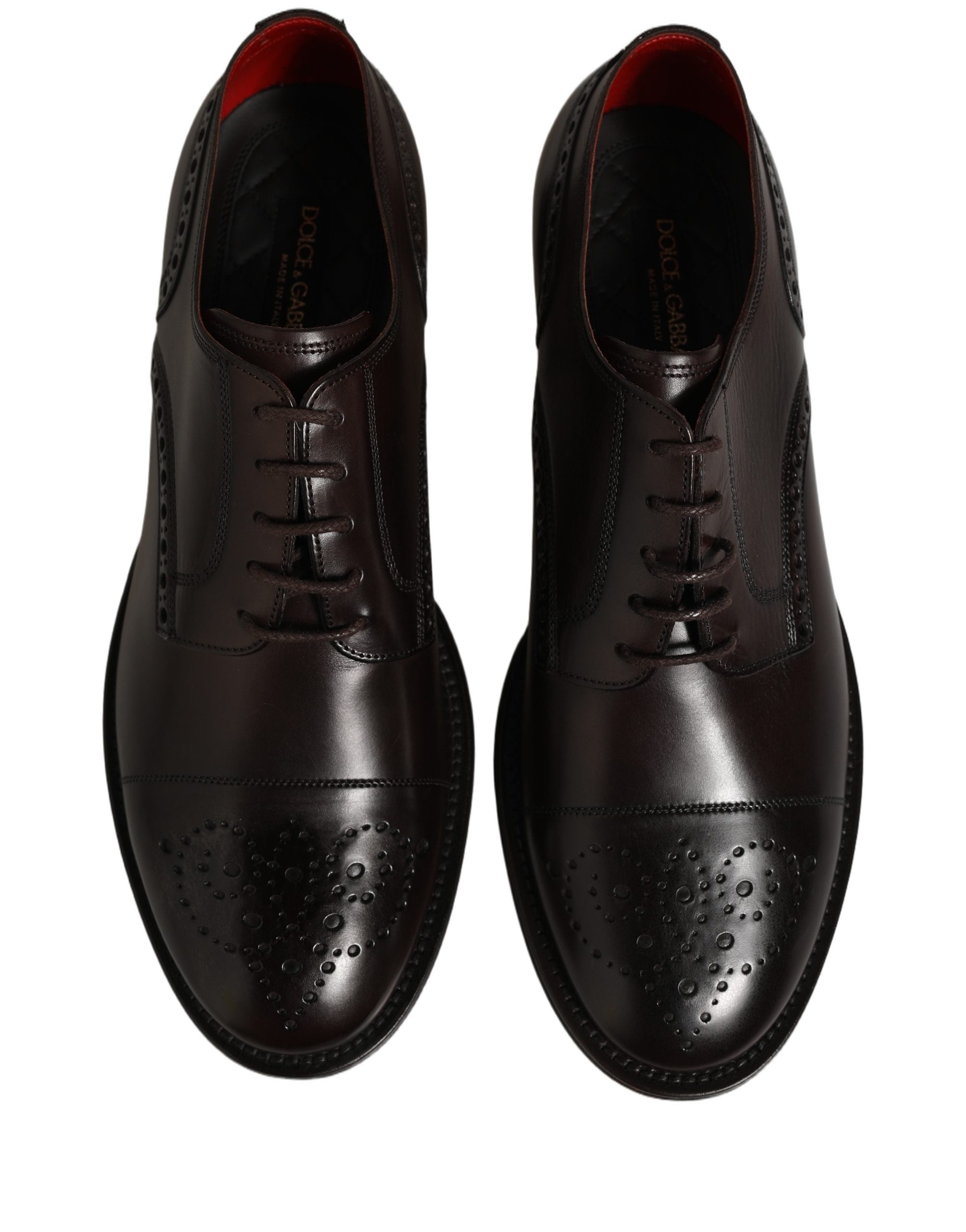 Dolce & Gabbana Maroon Calfskin Leather Derby Men Dress Shoes