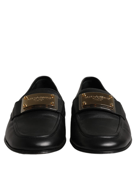 Dolce & Gabbana Black Leather Logo Plaque Loafers Men Shoes