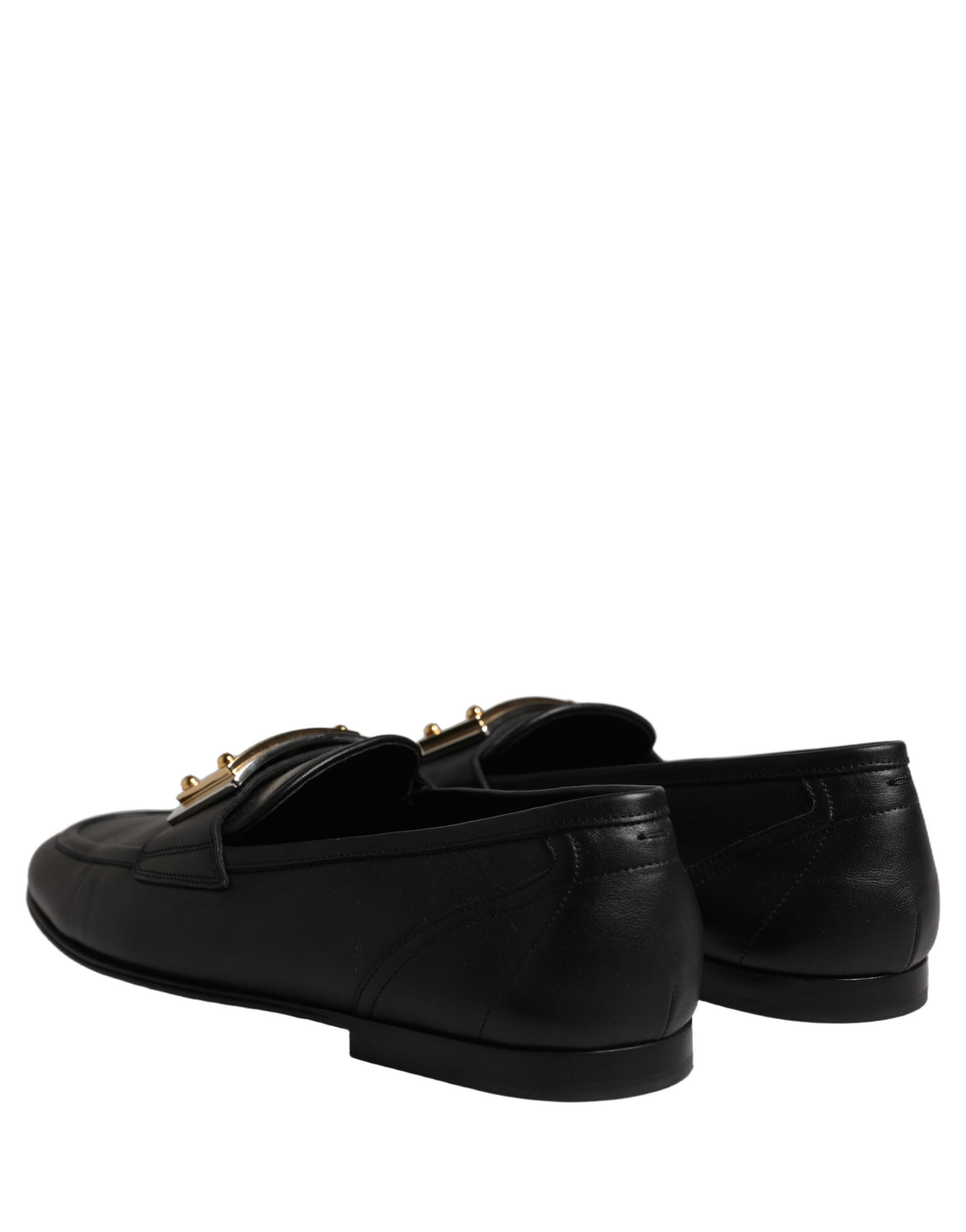 Dolce & Gabbana Black Leather Logo Plaque Loafers Men Shoes