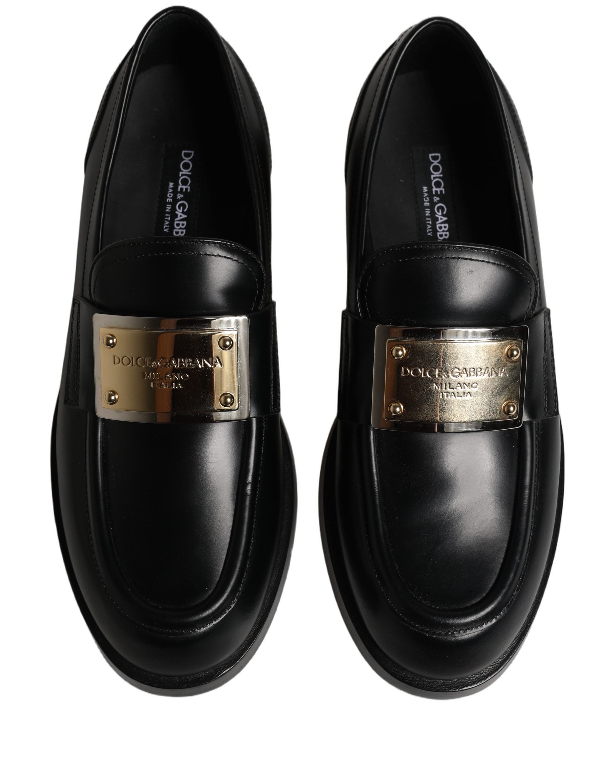 Dolce & Gabbana Black Leather Logo Plaque Loafers Shoes