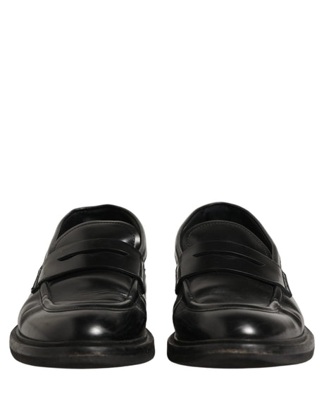 Dolce & Gabbana Black Brushed Calf Leather Loafers Shoes