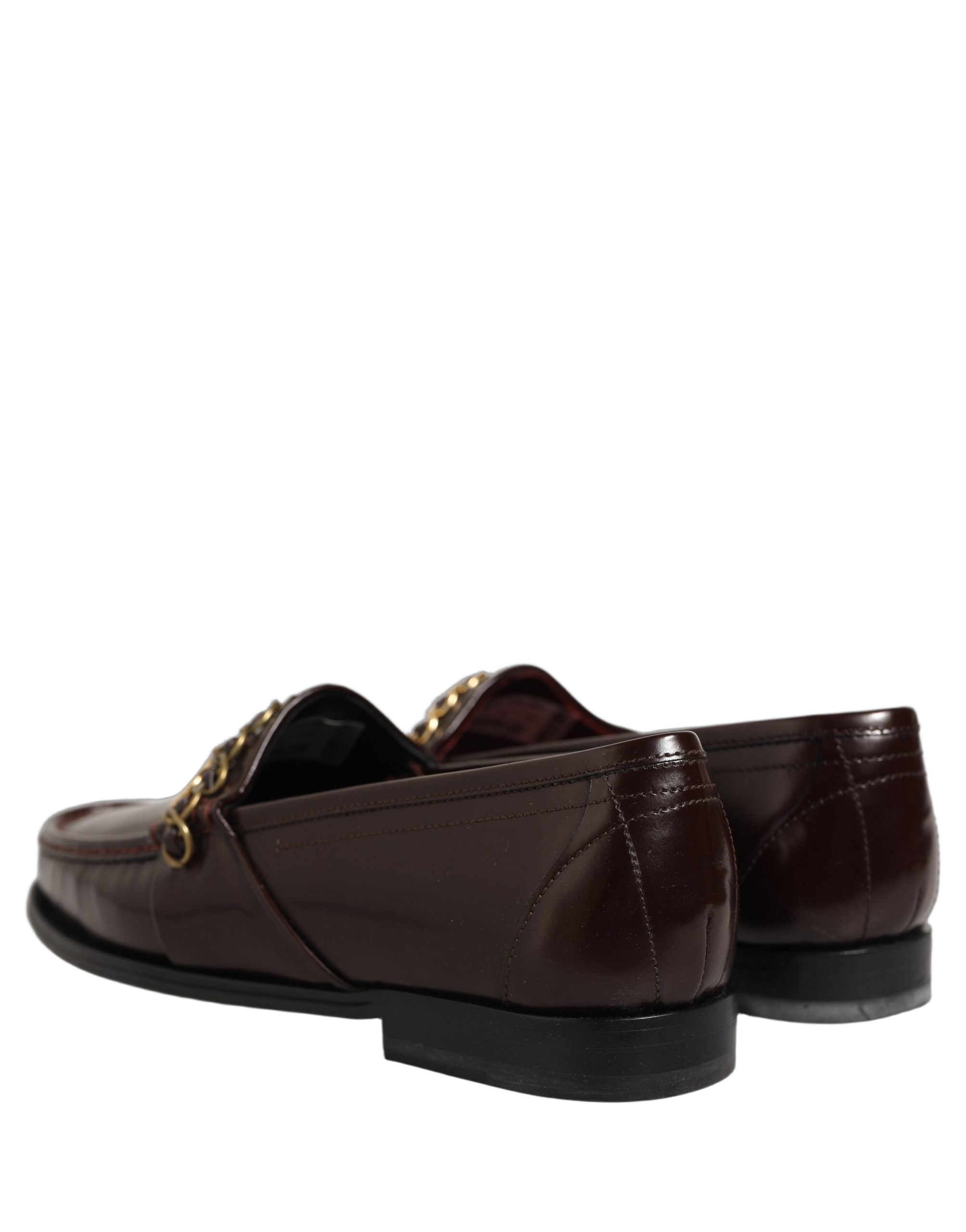 Dolce & Gabbana Maroon DG Chain Calfskin Leather Loafers Shoes