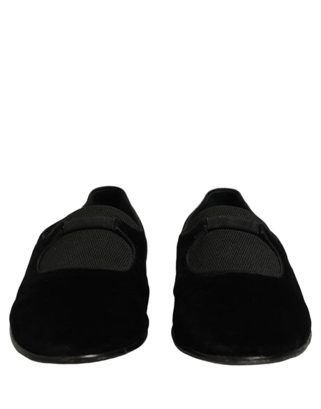 Dolce & Gabbana Black Velvet Slip On Slippers Loafers Shoes