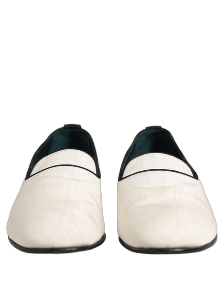 Dolce & Gabbana White Velvet Slip On Men Flats Loafers Shoes
