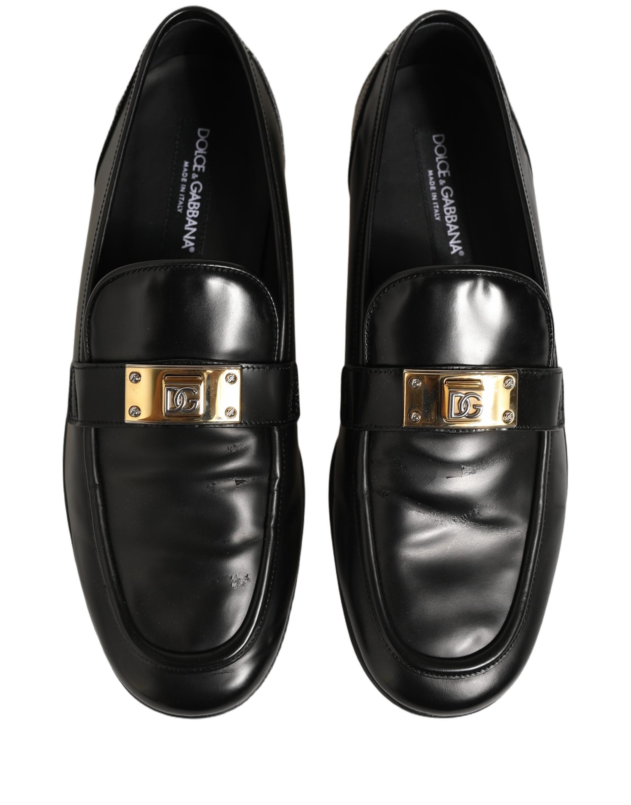 Dolce & Gabbana Black Leather Logo Plaque Men Loafers Shoes