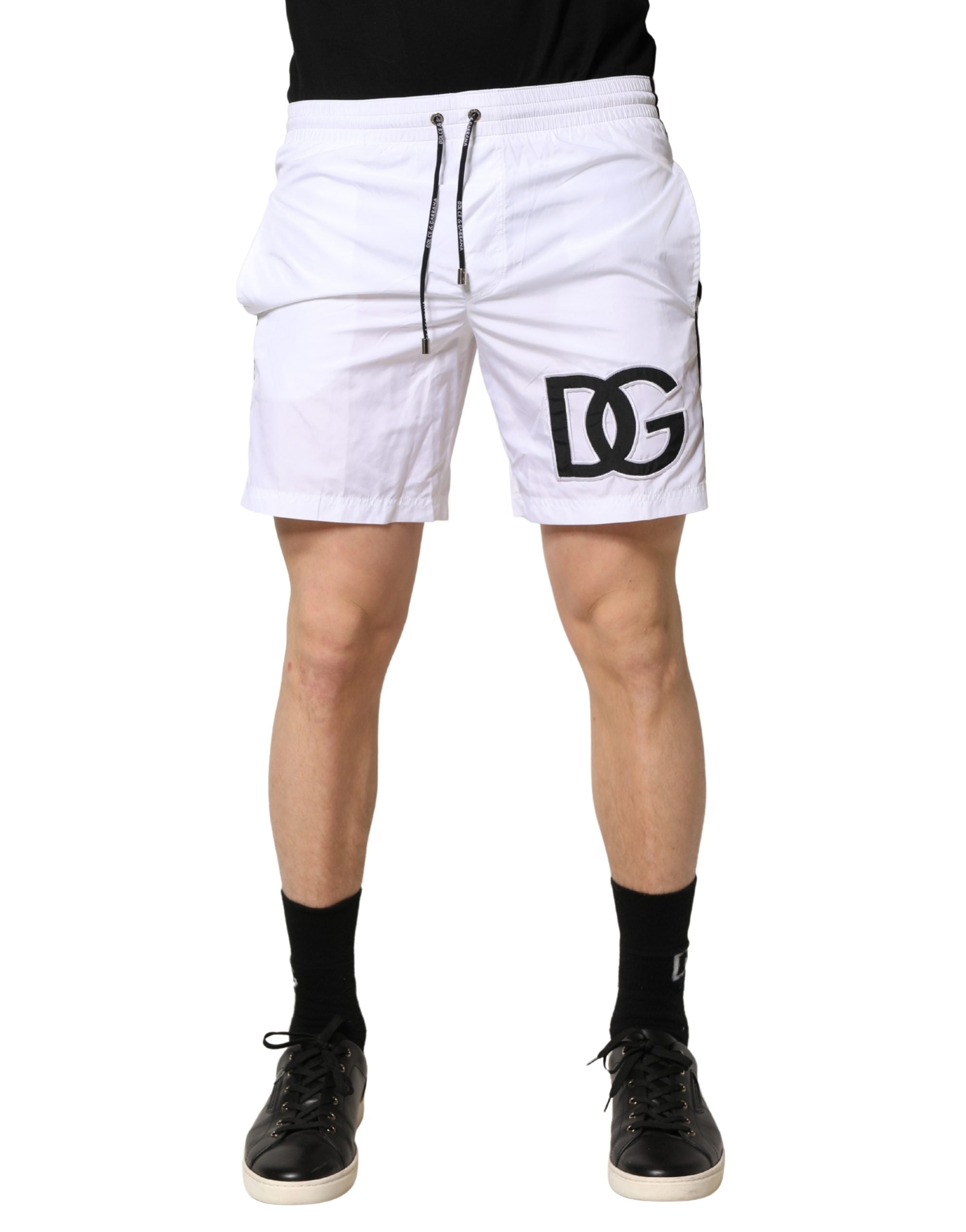 Dolce & Gabbana White DG Logo Men Drawstring Shorts Swimwear