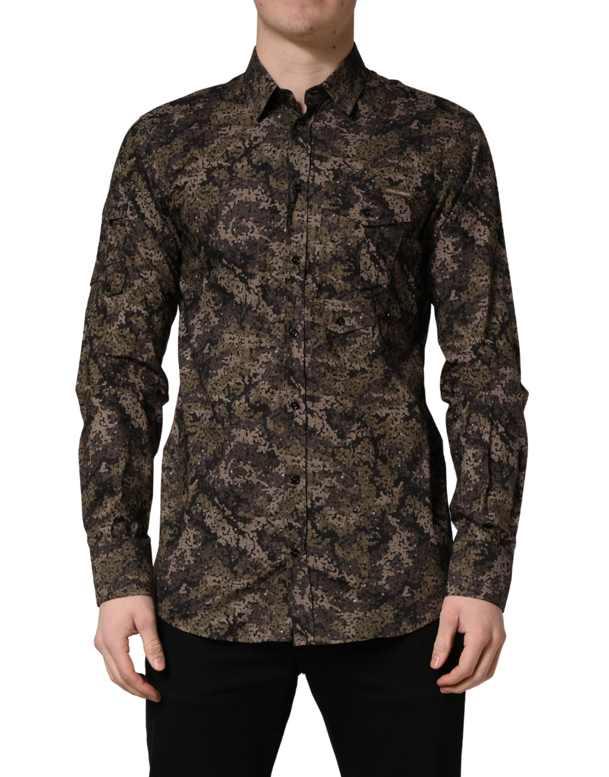 Dolce & Gabbana Brown Camouflage Long Sleeve Men Dress Shirt