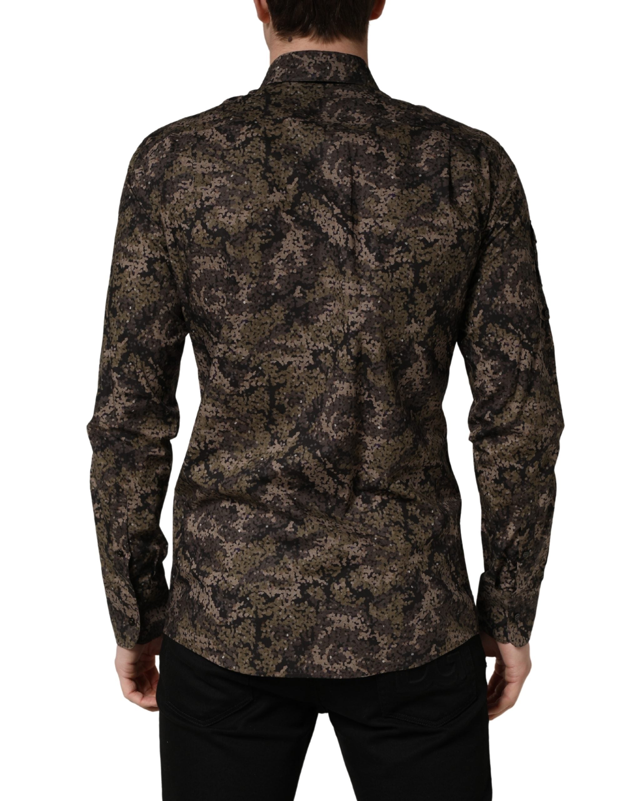 Dolce & Gabbana Brown Camouflage Long Sleeve Men Dress Shirt