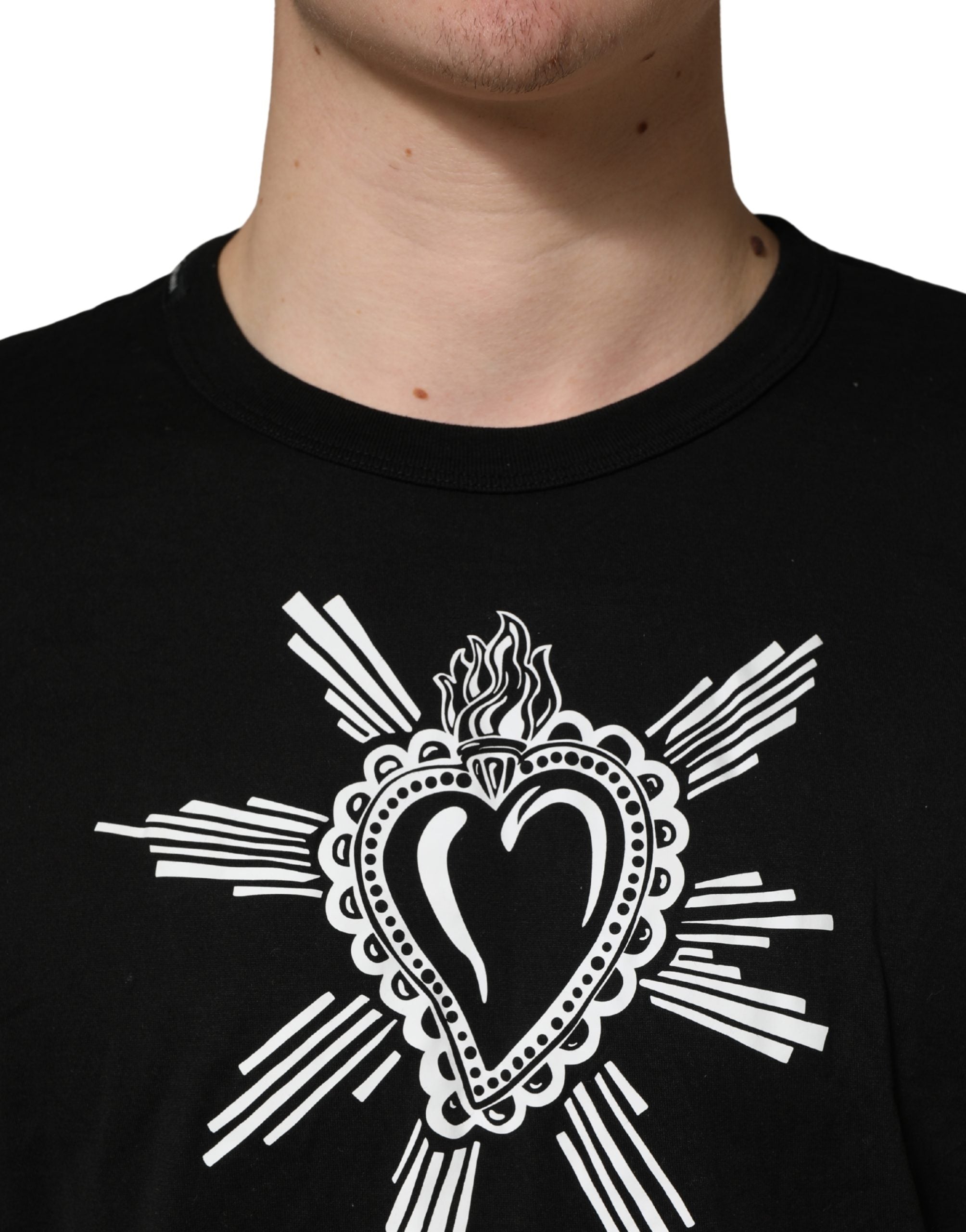 Dolce & Gabbana Black Sacred Heart Cotton Crew Neck T-shirt