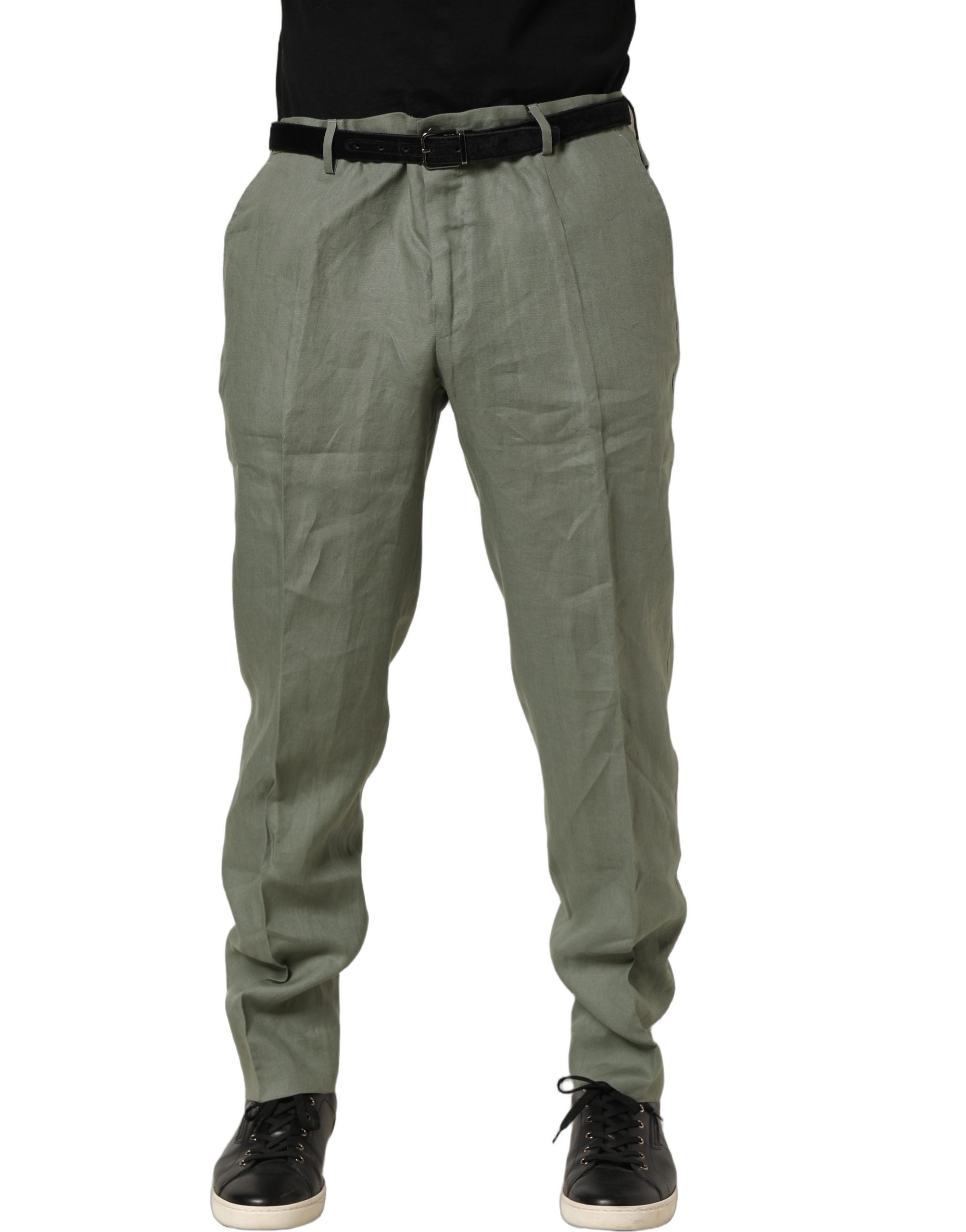 Dolce & Gabbana Gray Linen Tapered Men Dress Trouser Pants