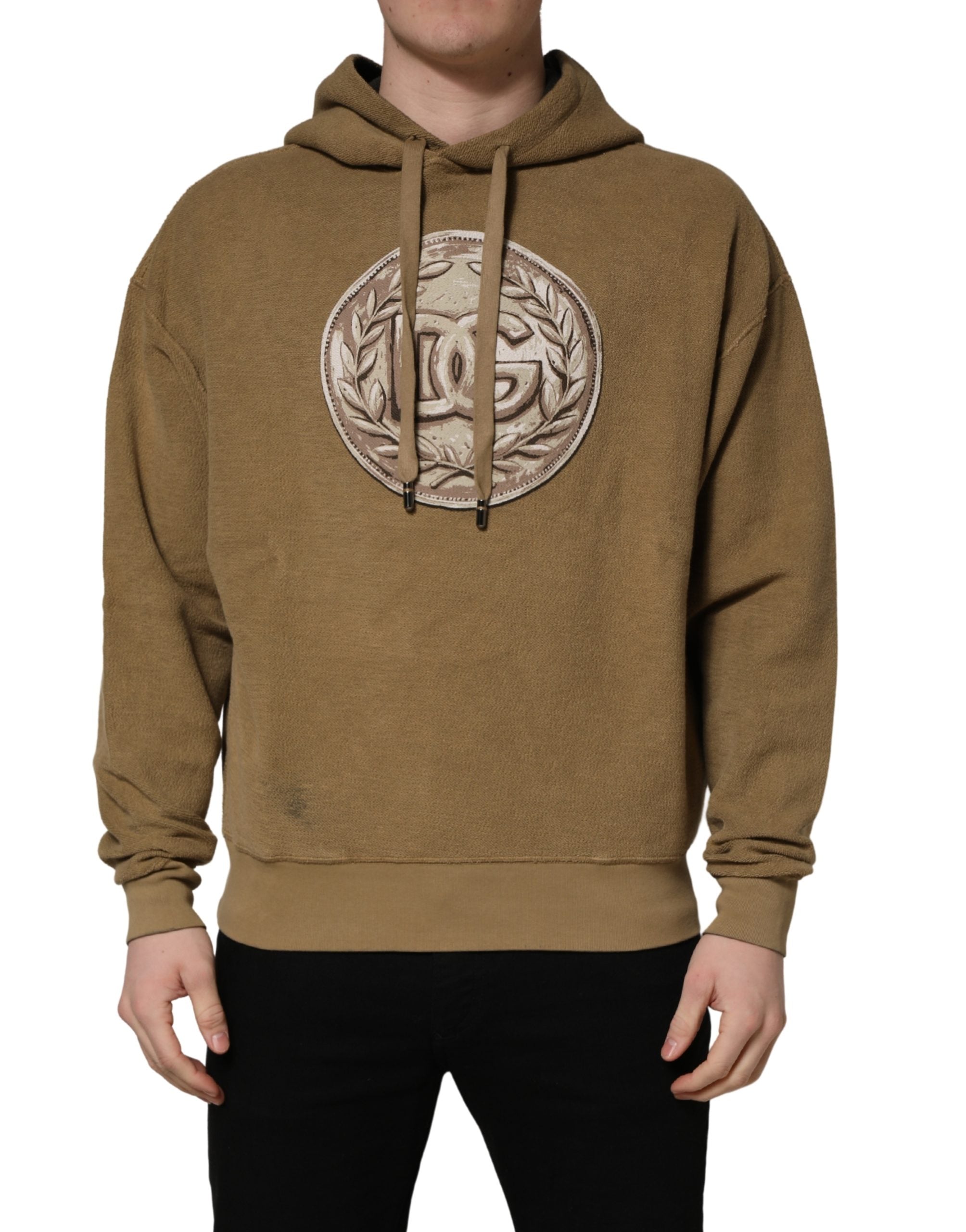 Dolce & Gabbana Brown Embossed Logo Hooded Sweatshirt Sweater