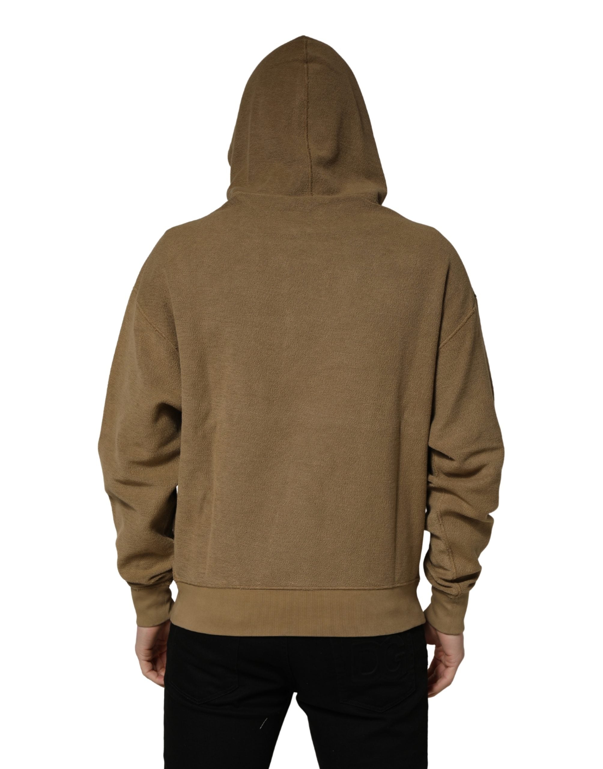 Dolce & Gabbana Brown Embossed Logo Hooded Sweatshirt Sweater