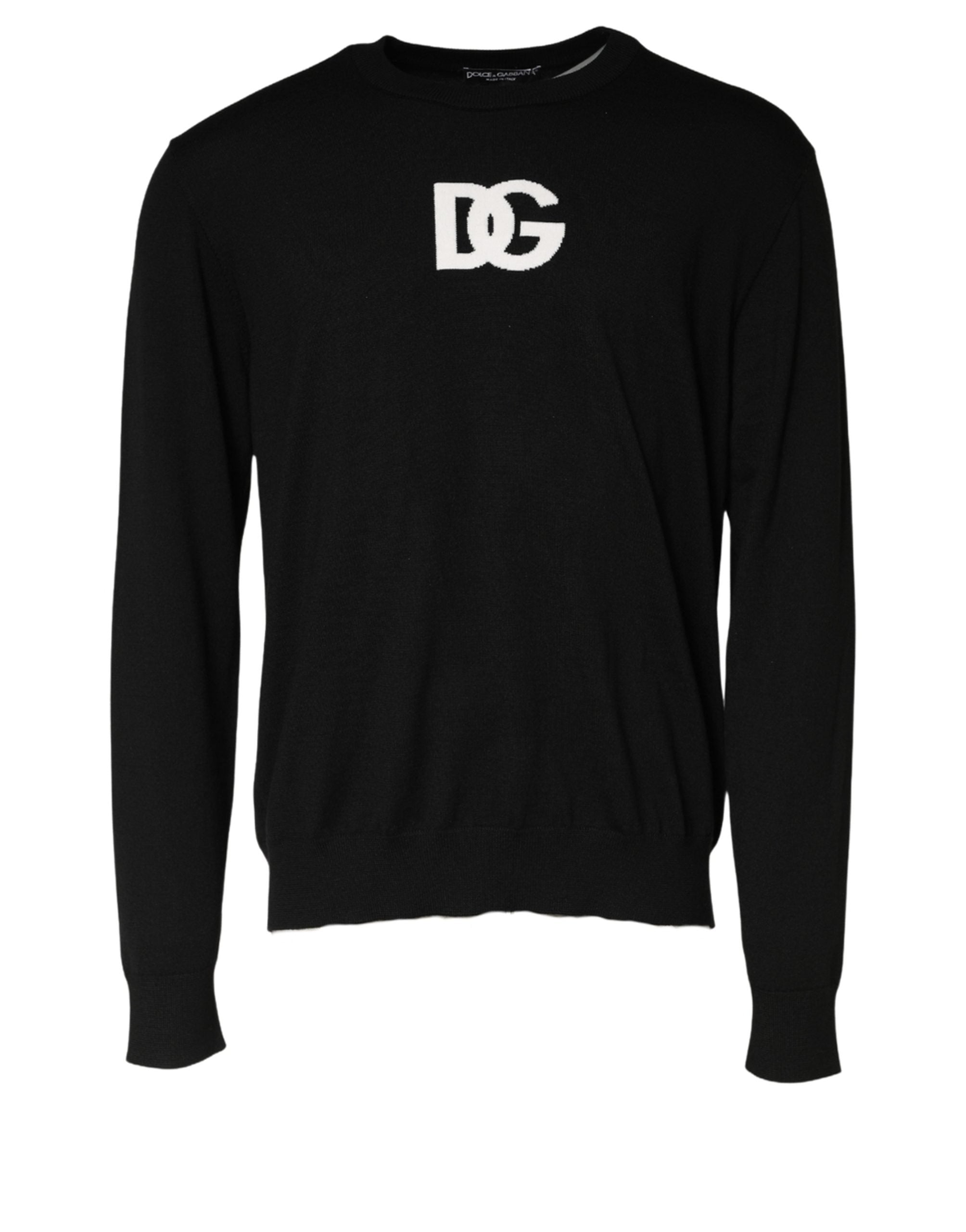 Dolce & Gabbana Black Wool DG Logo Men Crew Neck Sweater