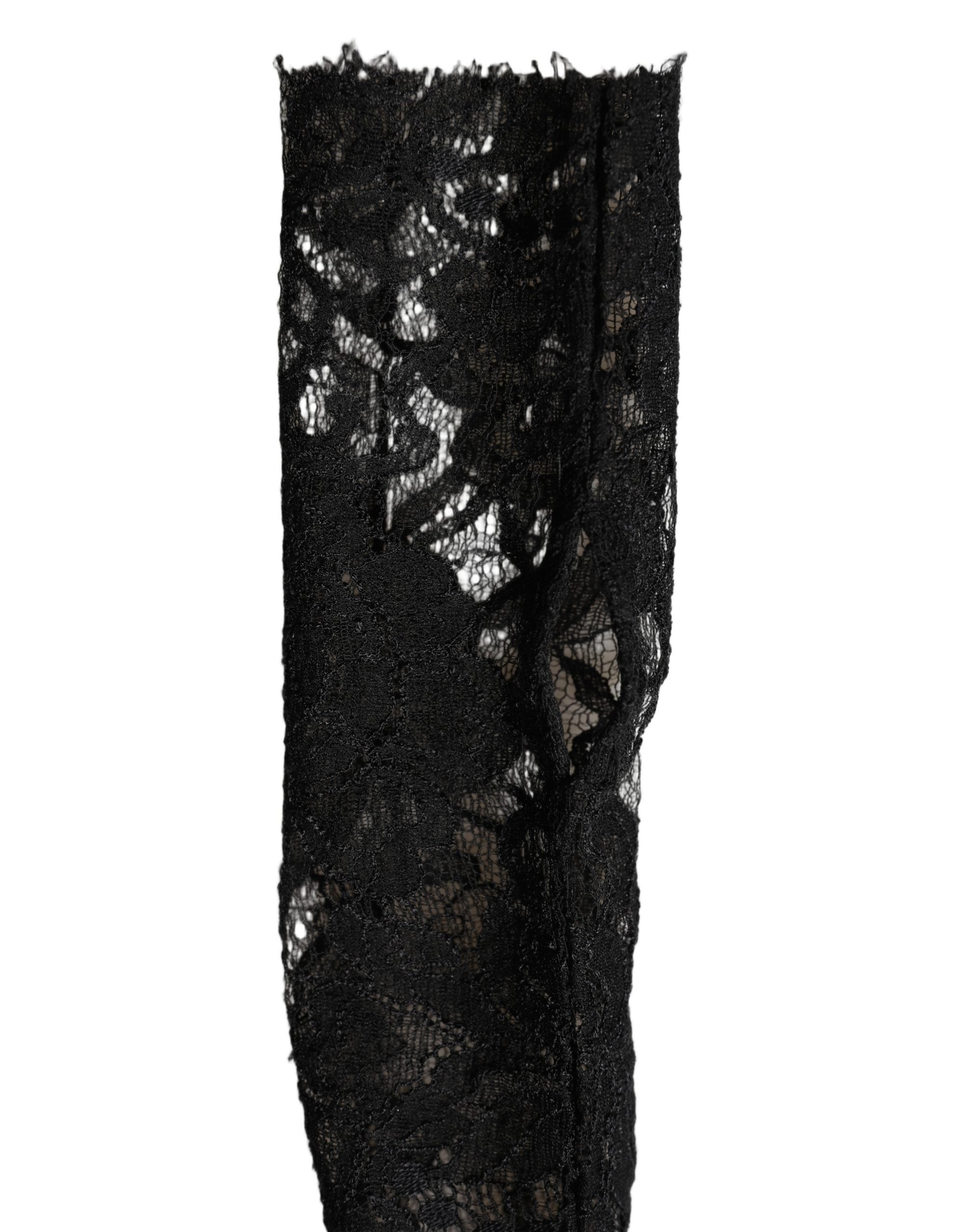 Dolce & Gabbana Sleeves Black Nylon Floral Lace Warmer Arm