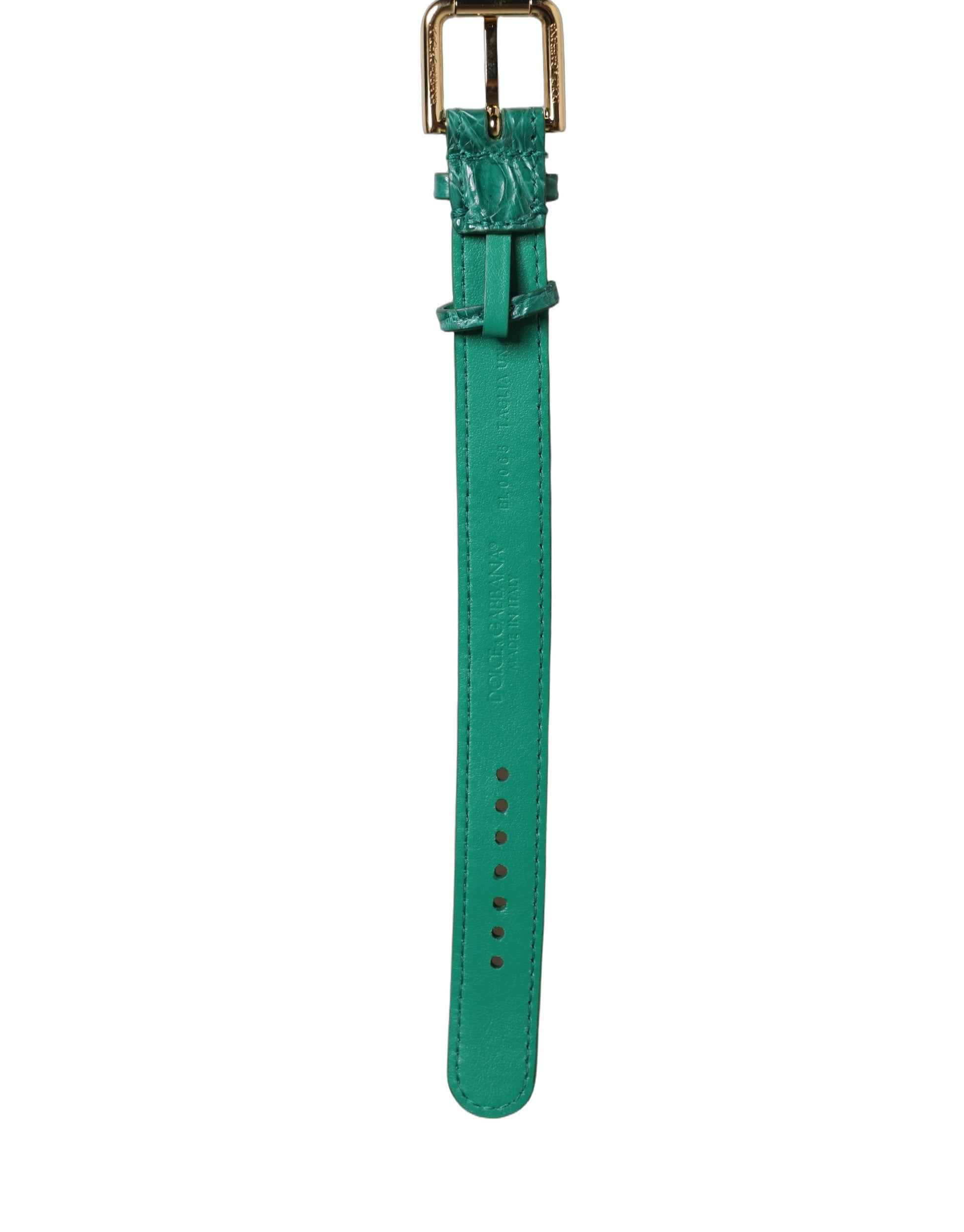 Dolce & Gabbana Green Embossed Leather Gold Buckle Belt Strap Bracelet