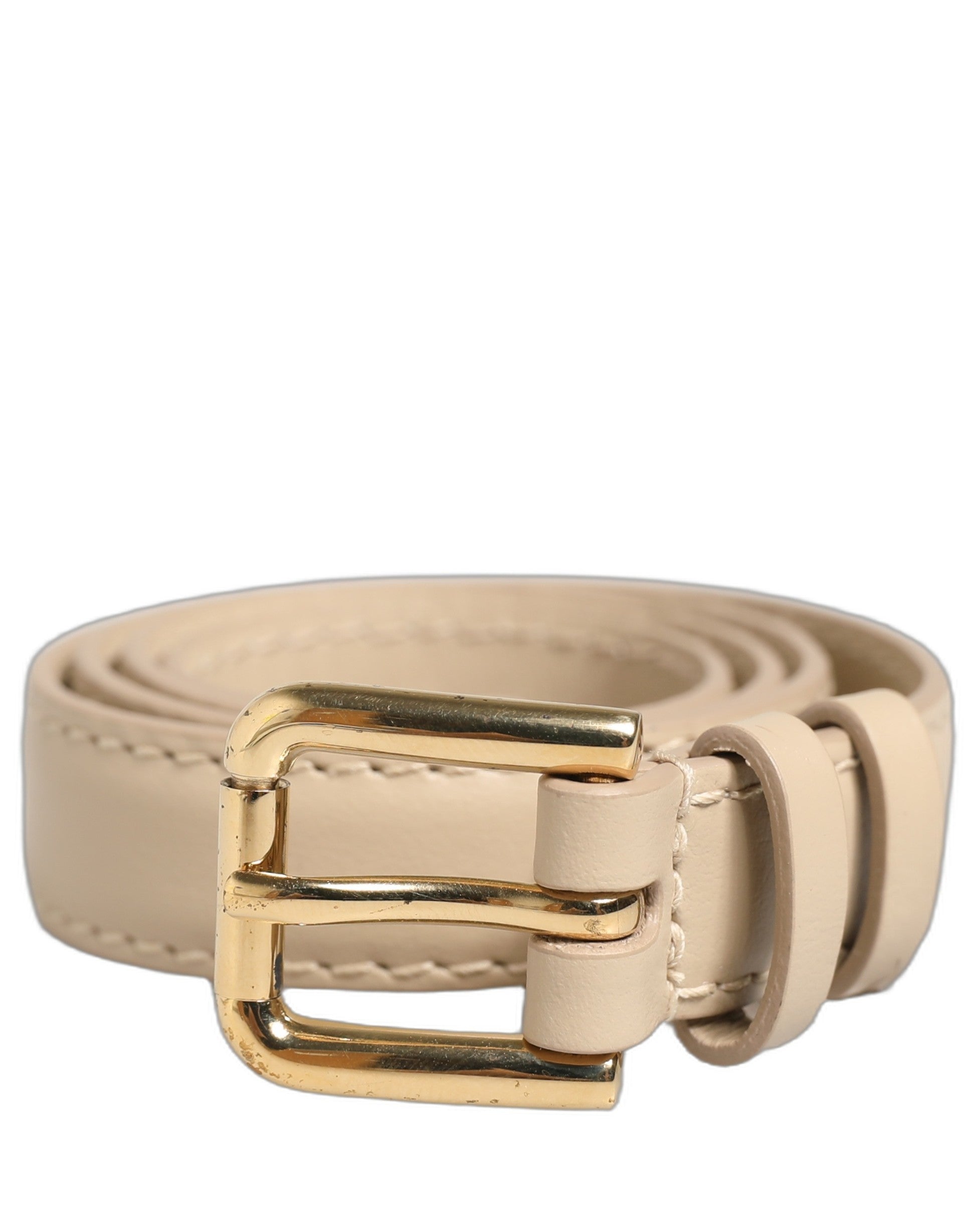 Dolce & Gabbana Beige Embossed Leather Gold Buckle Belt Strap Bracelet
