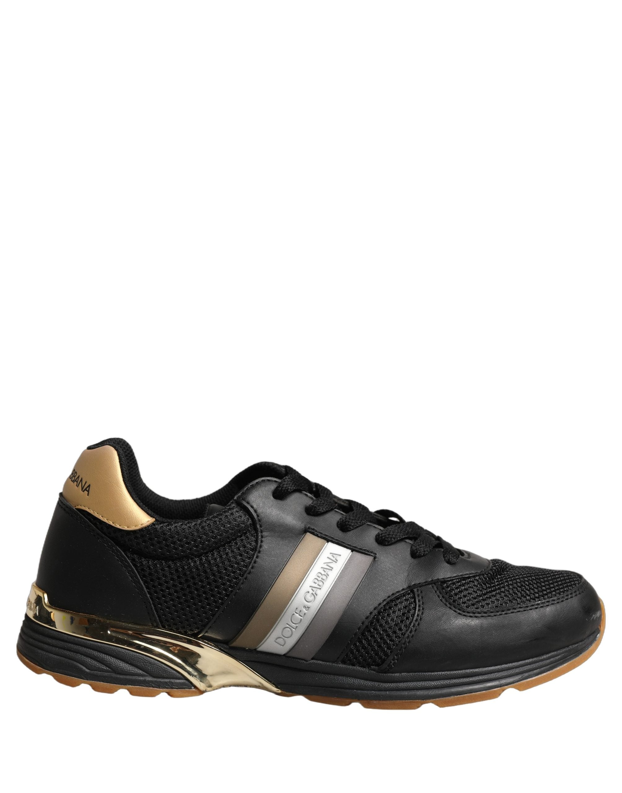 Dolce & Gabbana Black Gold Leather Low Top Sneakers Shoes