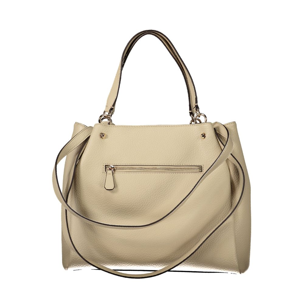 Guess Jeans Beige Polyurethane Women's Bag with Multiple Pockets and Compartments