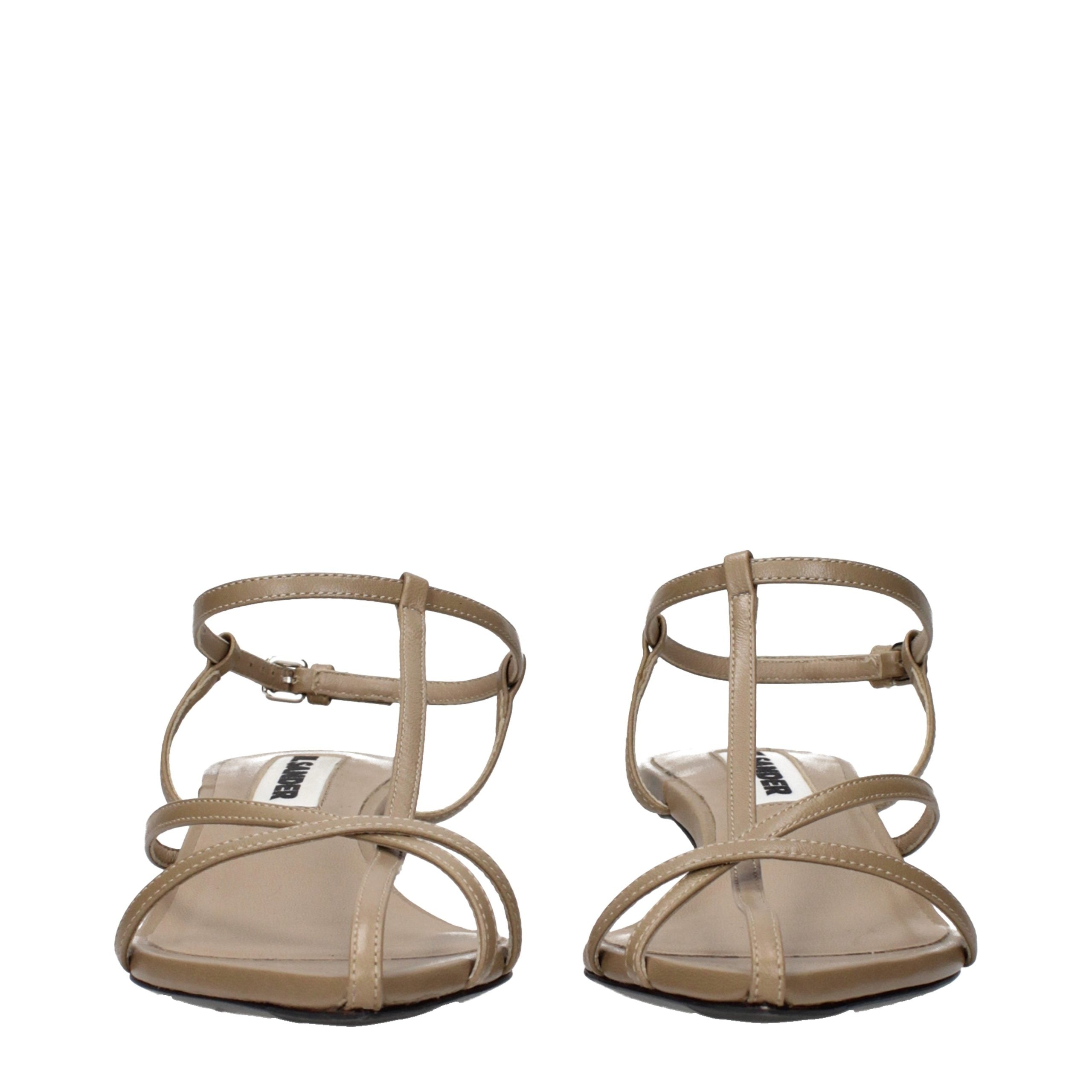 Jil Sander Beige Leather Flat Sandals