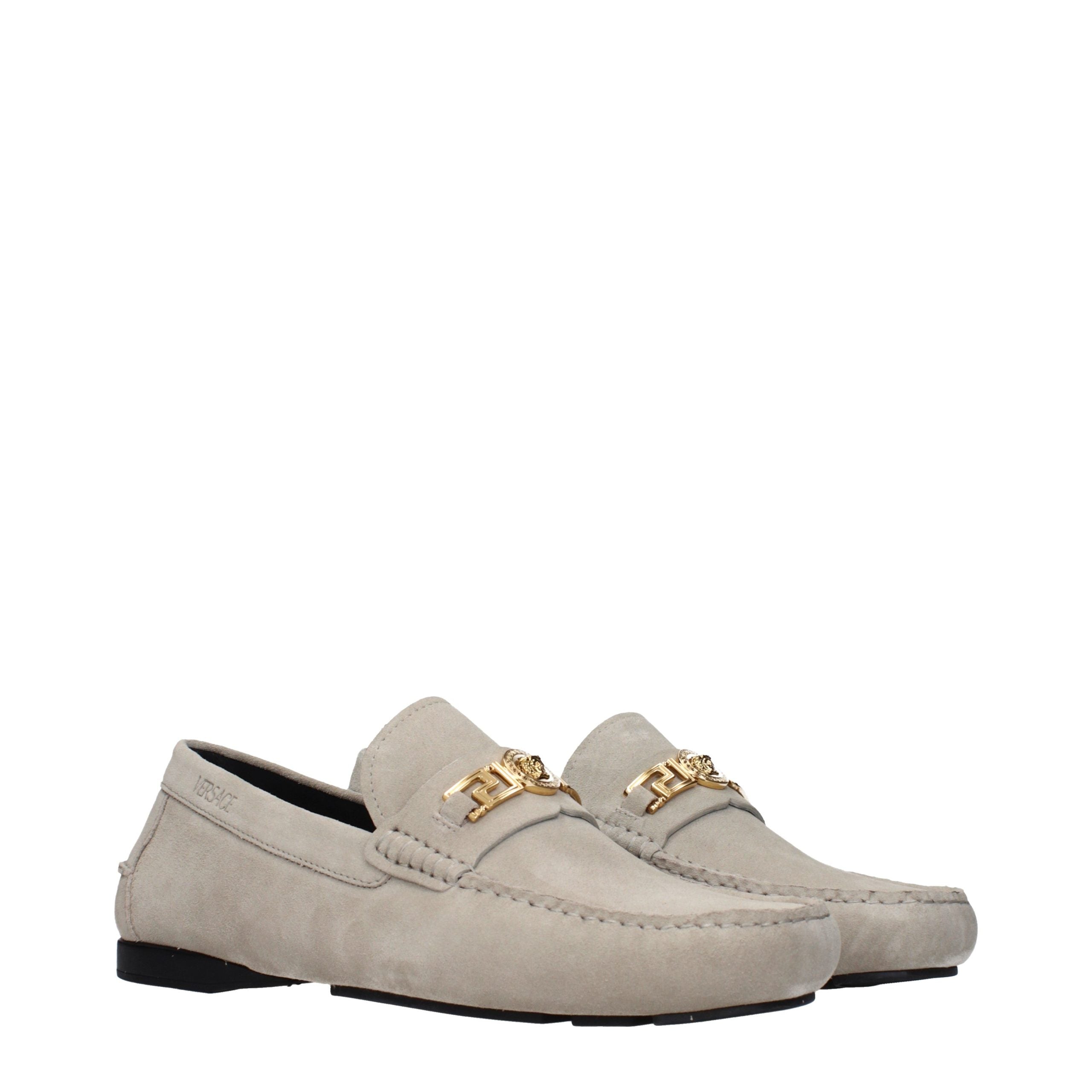 Versace Gray Leather Slip-On Loafers