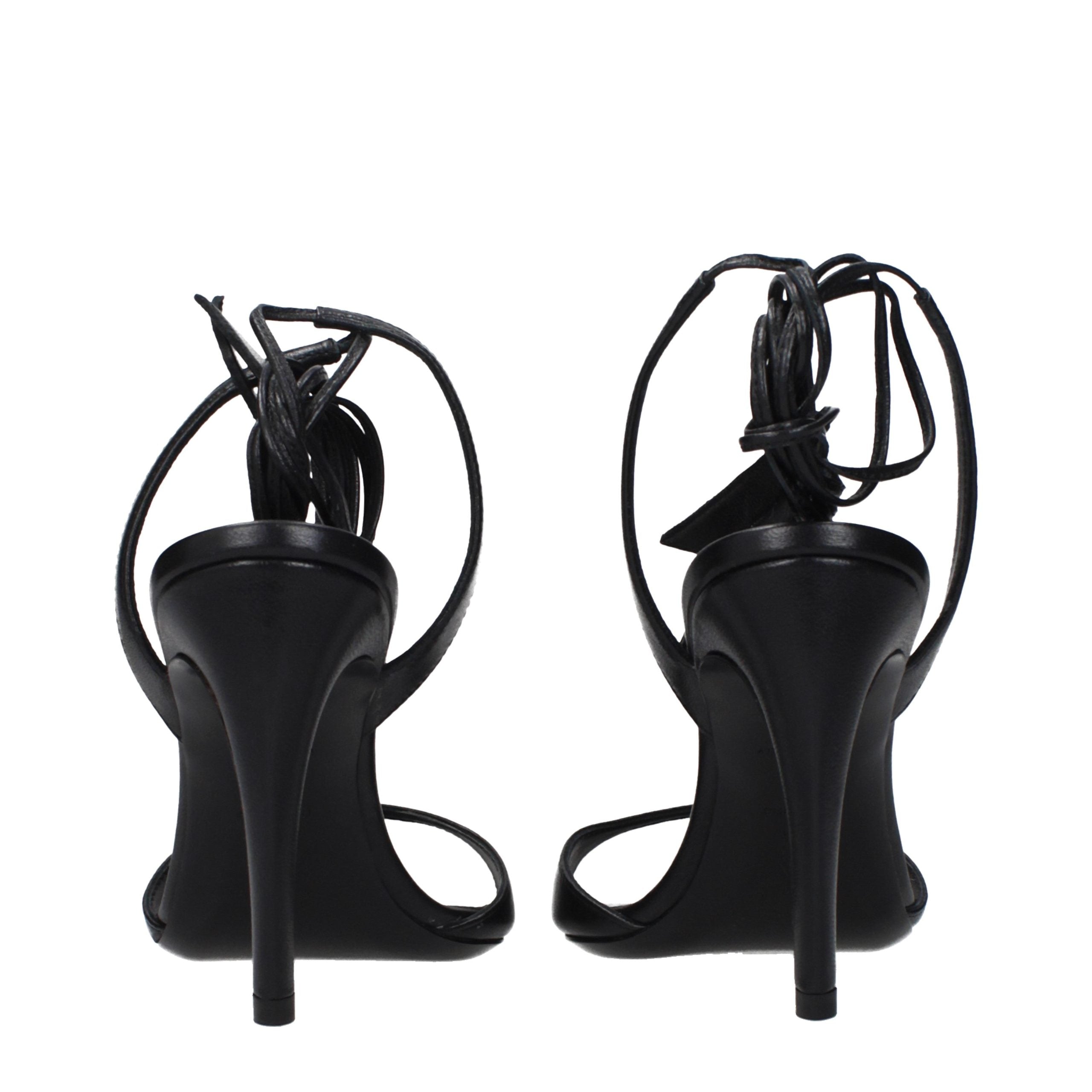 The Attico Black Leather Stiletto Heel Sandals