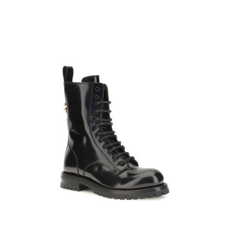 Dolce & Gabbana Black Calf Leather Bos Taurus Lace-Up Boots