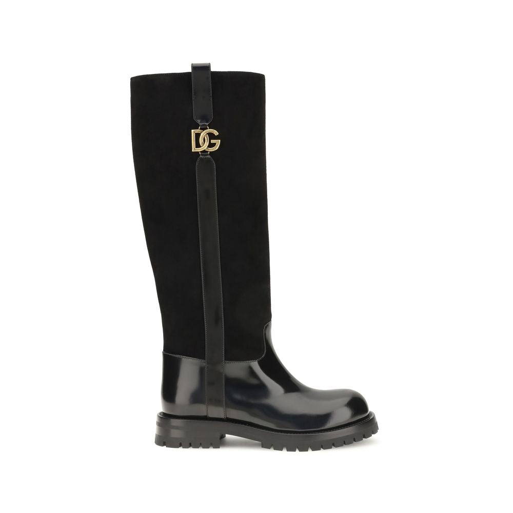 Dolce & Gabbana Black Calf Leather Bos Taurus Flat Boots