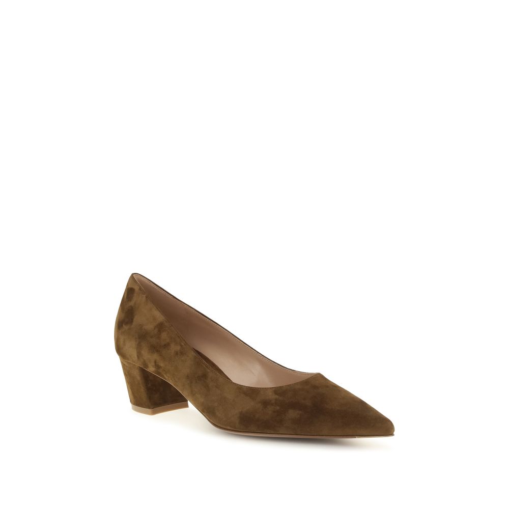 Gianvito Rossi Brown Suede Leather Mid Heel Pumps