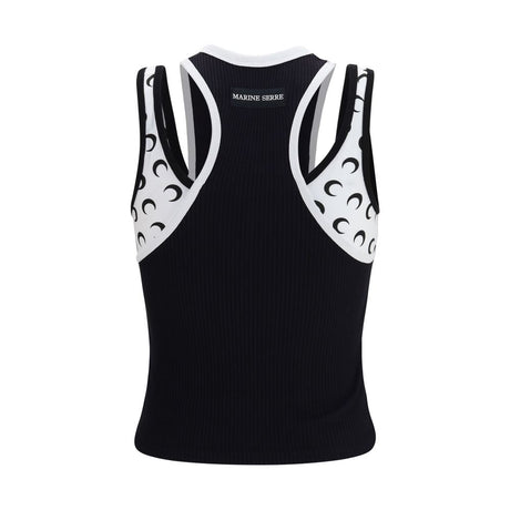 Marine Serre Black Organic Cotton Sleeveles T-Shirt