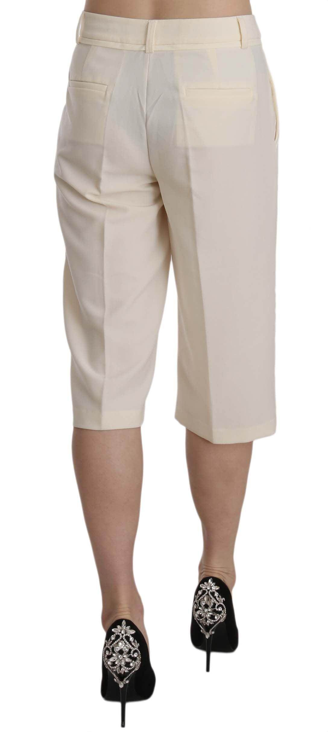 Silvian Heach Cream Mid Waist Cotton Straight Cropped Pants - Hilstor