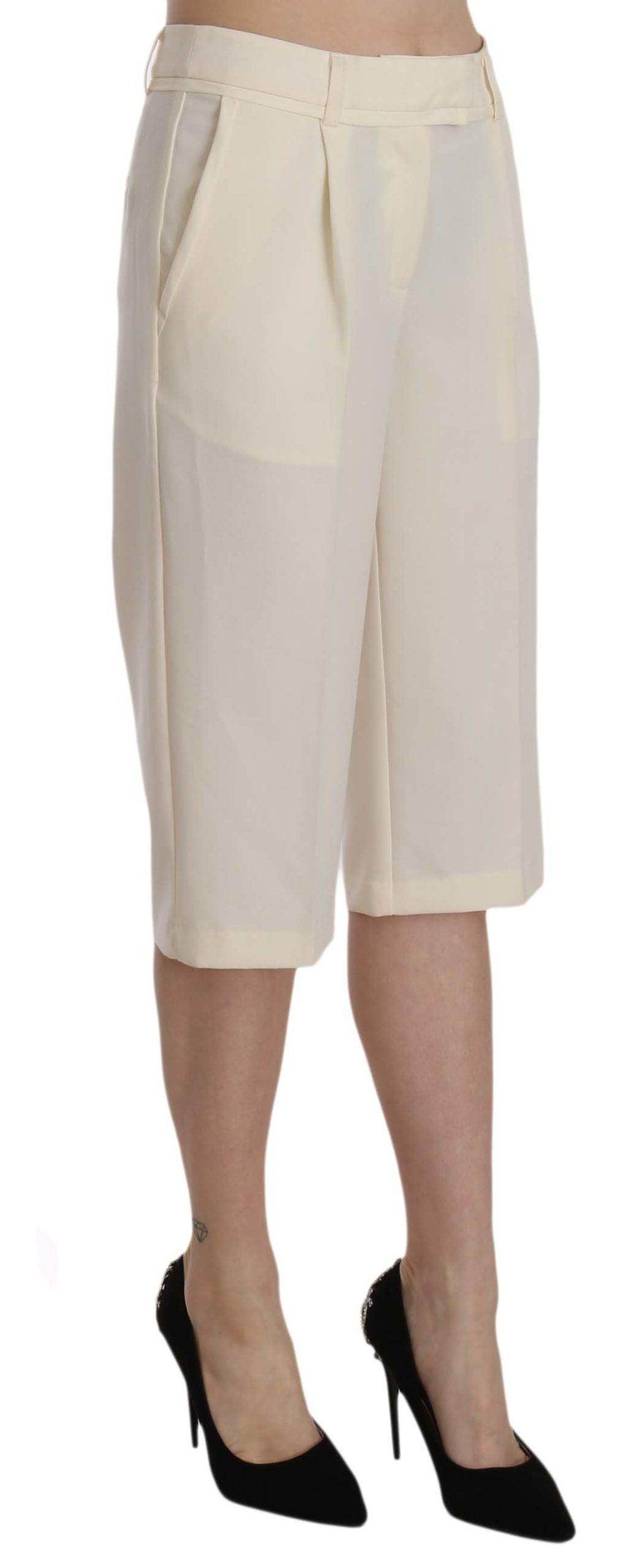 Silvian Heach Cream Mid Waist Cotton Straight Cropped Pants - Hilstor