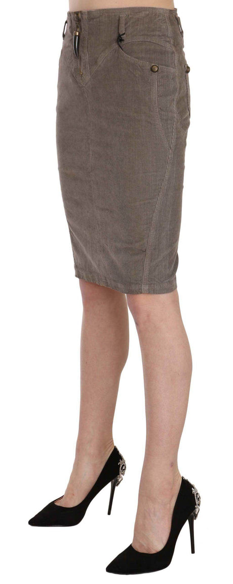Just Cavalli Chic Gray Pencil Skirt with Logo Details - Hilstor
