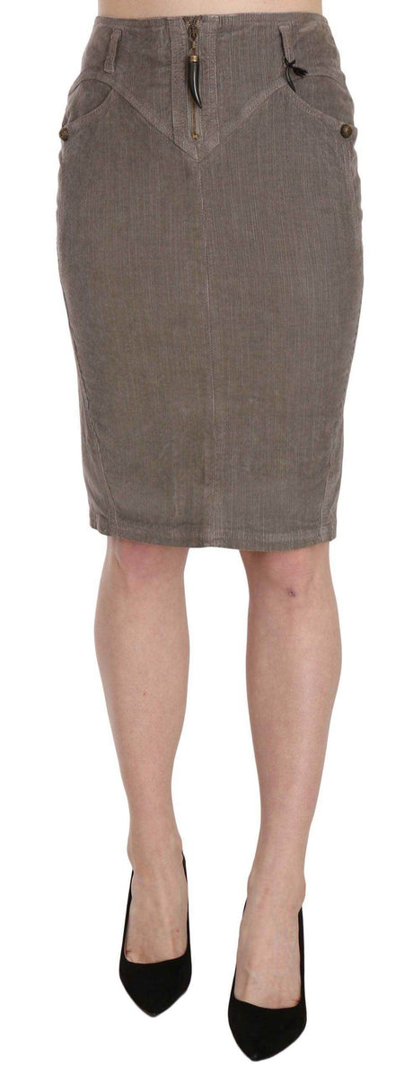 Just Cavalli Chic Gray Pencil Skirt with Logo Details - Hilstor