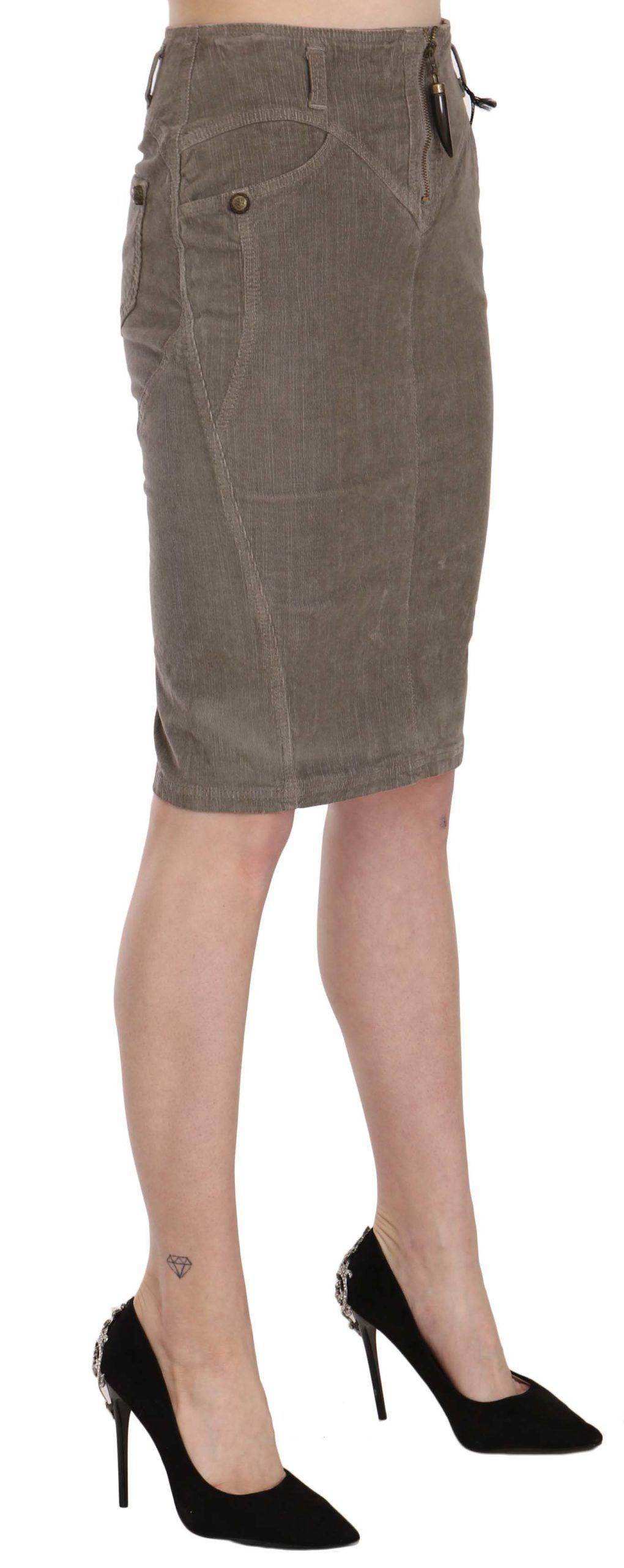 Just Cavalli Chic Gray Pencil Skirt with Logo Details - Hilstor