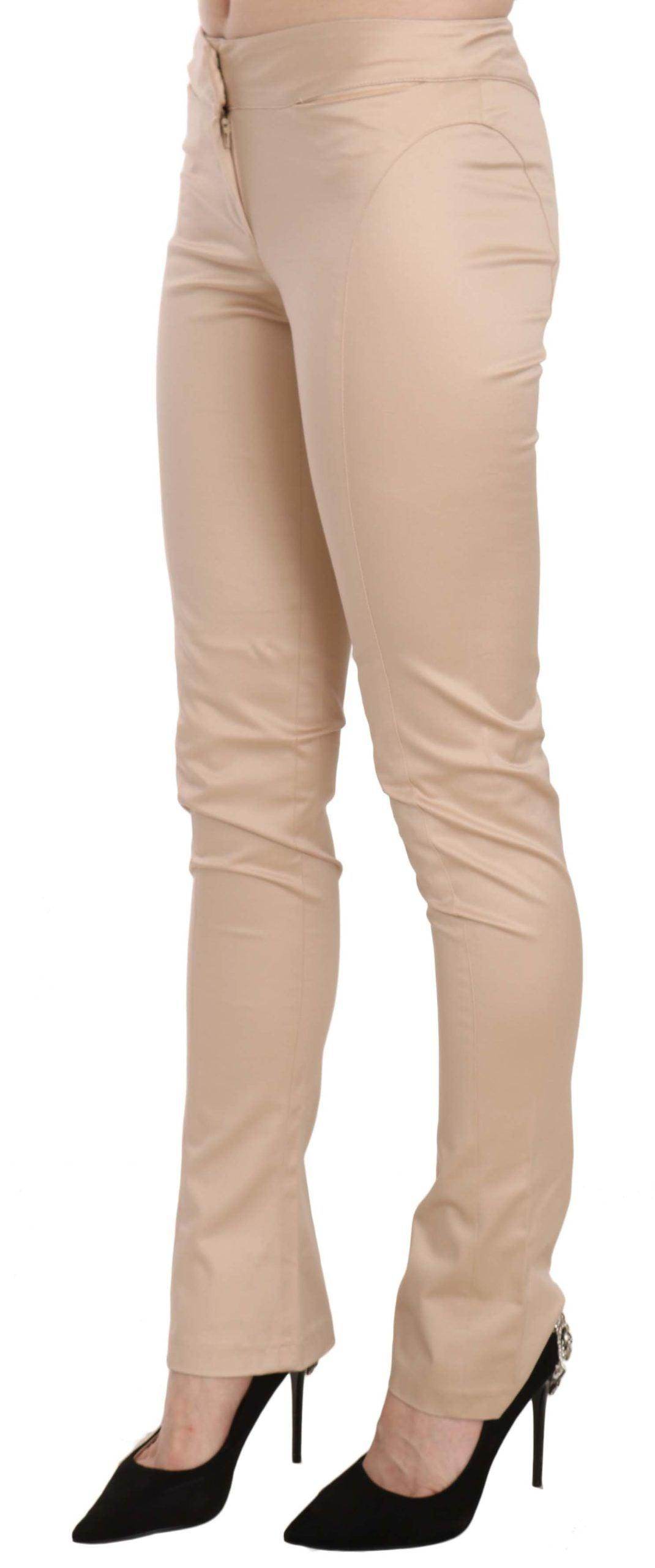 Just Cavalli Cream Low Waist Skinny Formal Trousers Pants - Hilstor