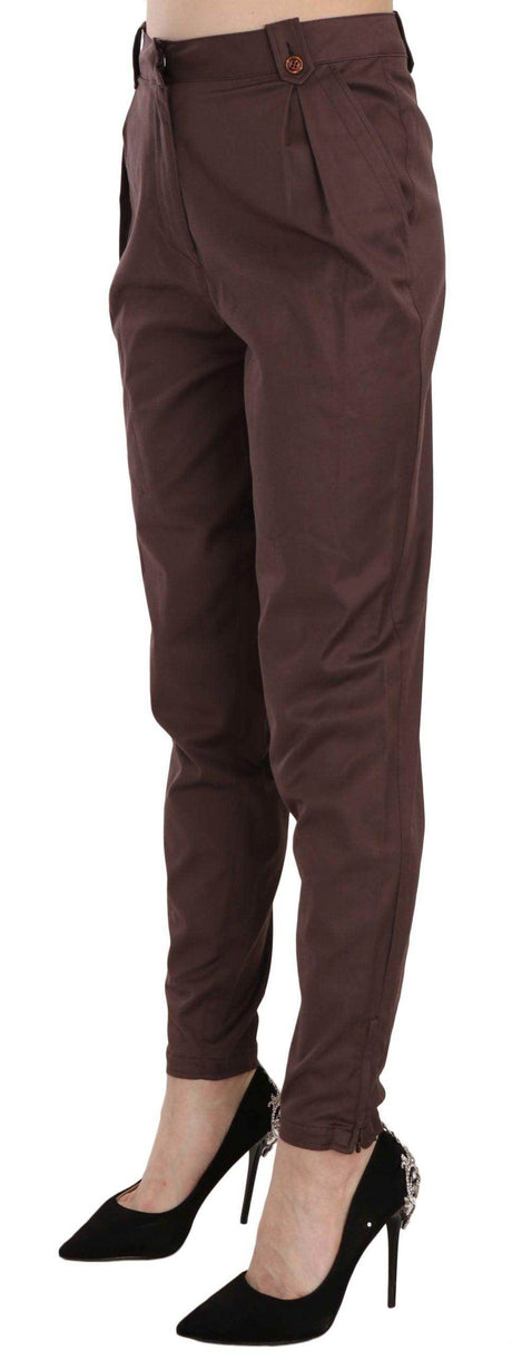 Just Cavalli Brown High Waist Tapered Formal Trousers Pants - Hilstor