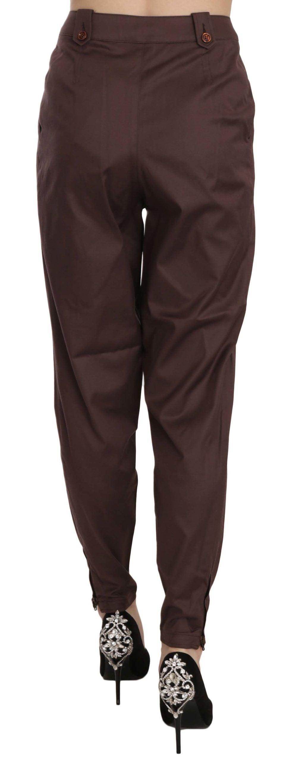 Just Cavalli Brown High Waist Tapered Formal Trousers Pants - Hilstor