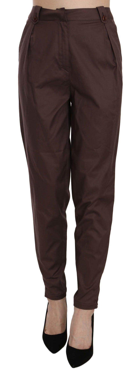 Just Cavalli Brown High Waist Tapered Formal Trousers Pants - Hilstor