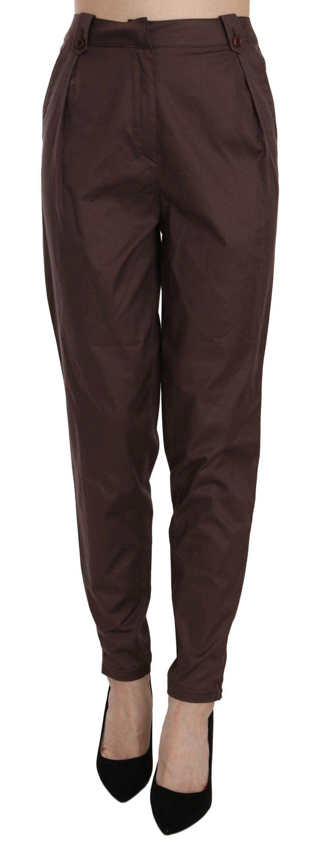 Just Cavalli Brown High Waist Tapered Formal Trousers Pants - Hilstor