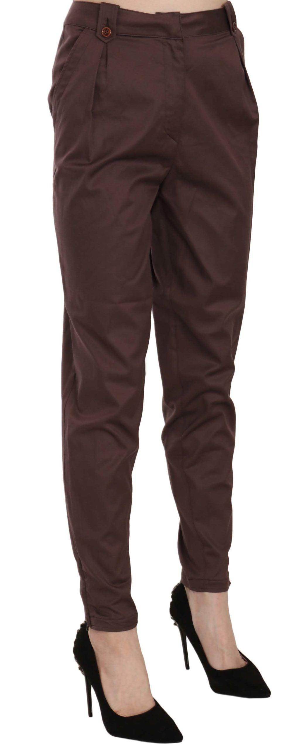 Just Cavalli Brown High Waist Tapered Formal Trousers Pants - Hilstor
