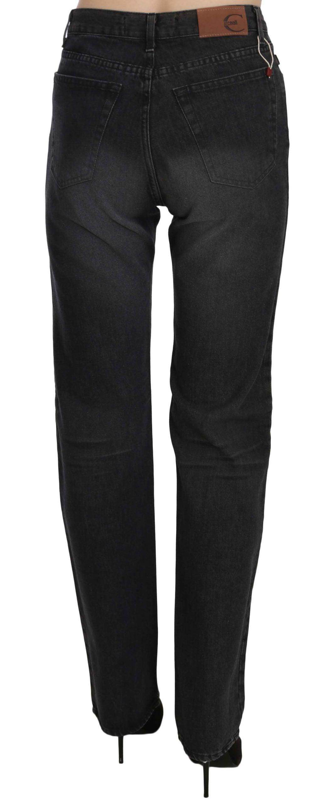Just Cavalli Black Washed High Waist Straight Denim Pants Jeans - Hilstor