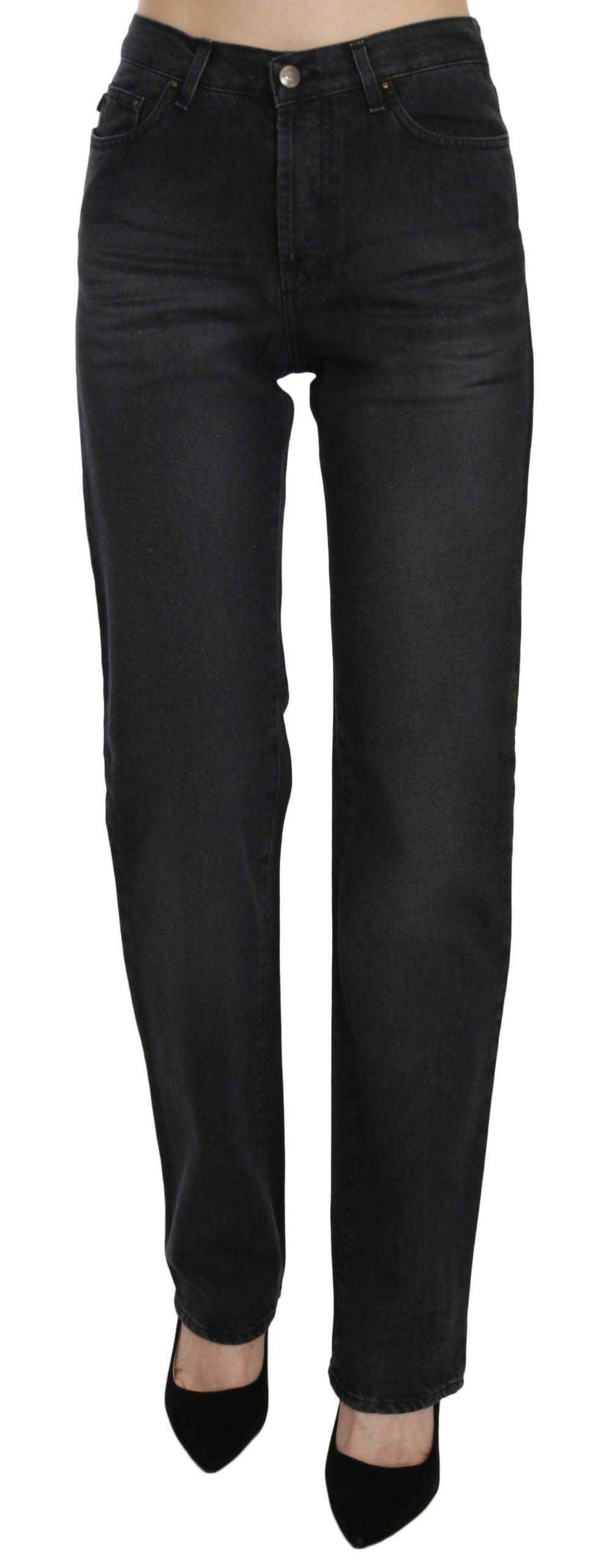 Just Cavalli Black Washed High Waist Straight Denim Pants Jeans - Hilstor