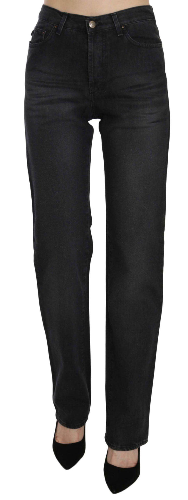 Just Cavalli Black Washed High Waist Straight Denim Pants Jeans - Hilstor