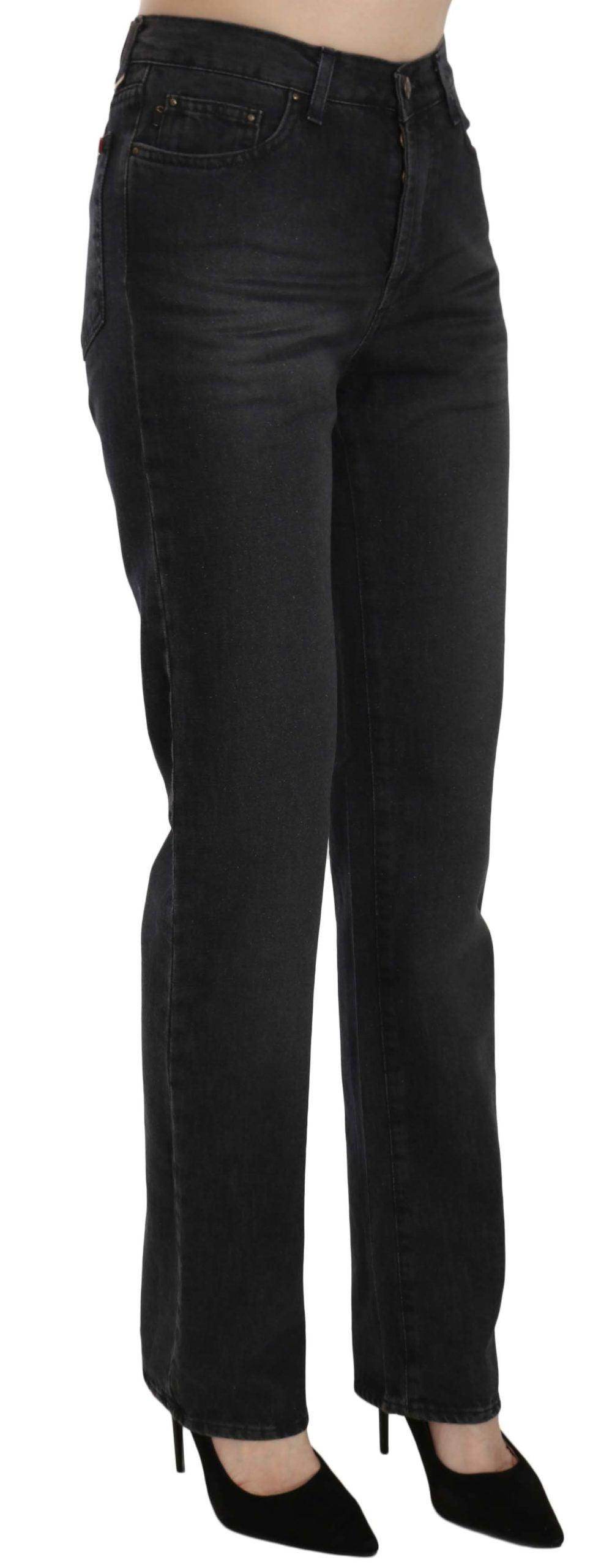 Just Cavalli Black Washed High Waist Straight Denim Pants Jeans - Hilstor