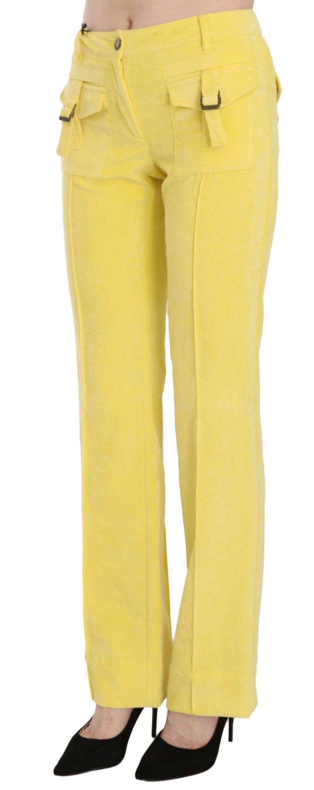 Just Cavalli Yellow Corduroy Mid Waist Straight Trousers Pants - Hilstor