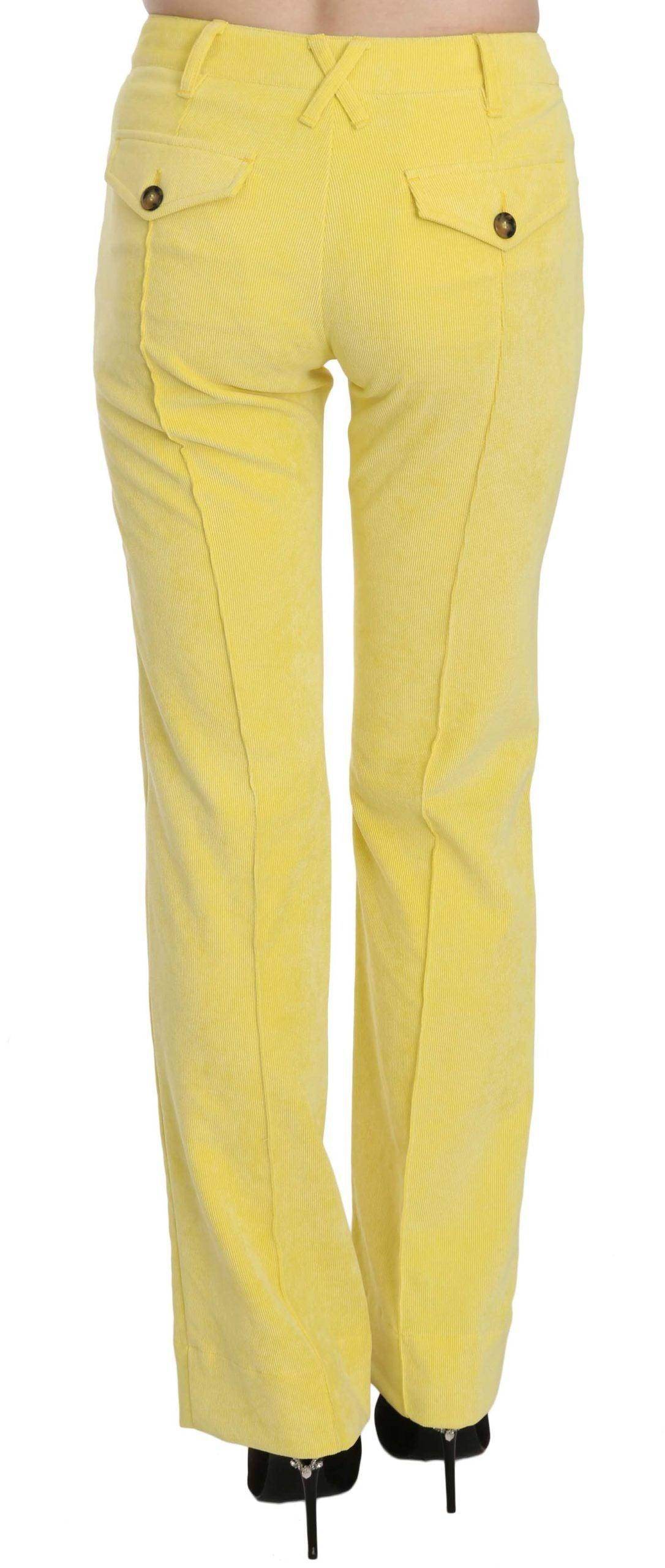 Just Cavalli Yellow Corduroy Mid Waist Straight Trousers Pants - Hilstor