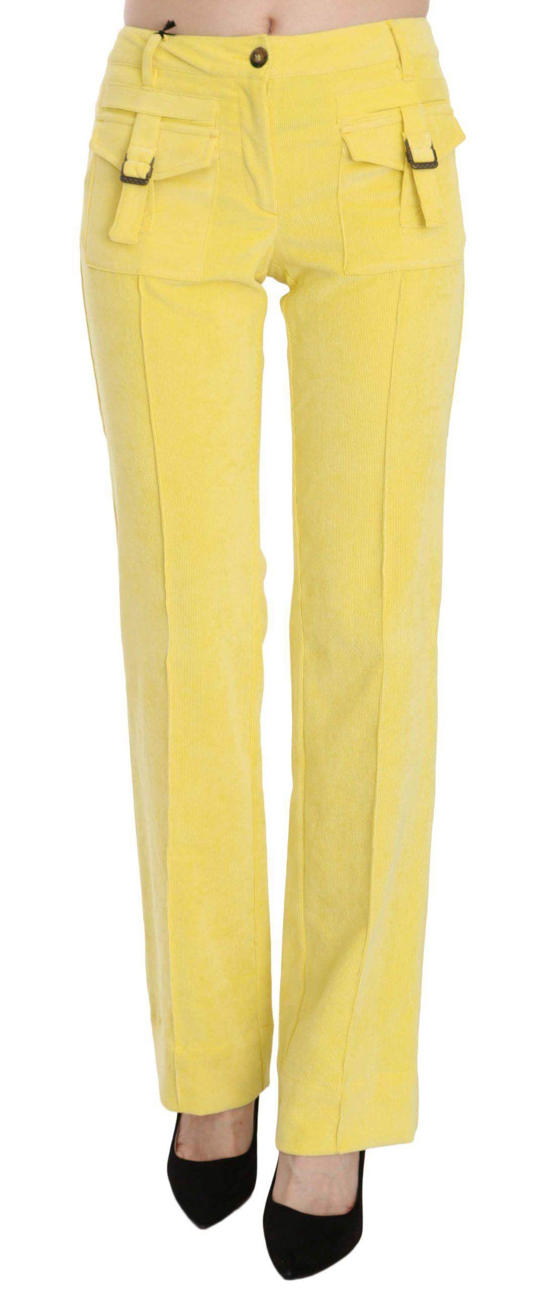 Just Cavalli Yellow Corduroy Mid Waist Straight Trousers Pants - Hilstor
